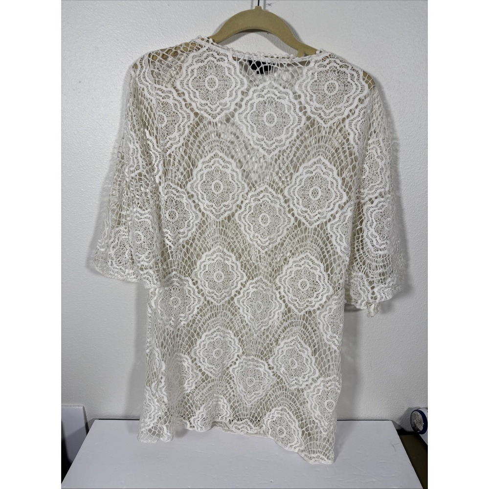 Topshop White Ivory Lace Long Top Medium Boho Summer Chic Cover Up V1 - Picture 3 of 5